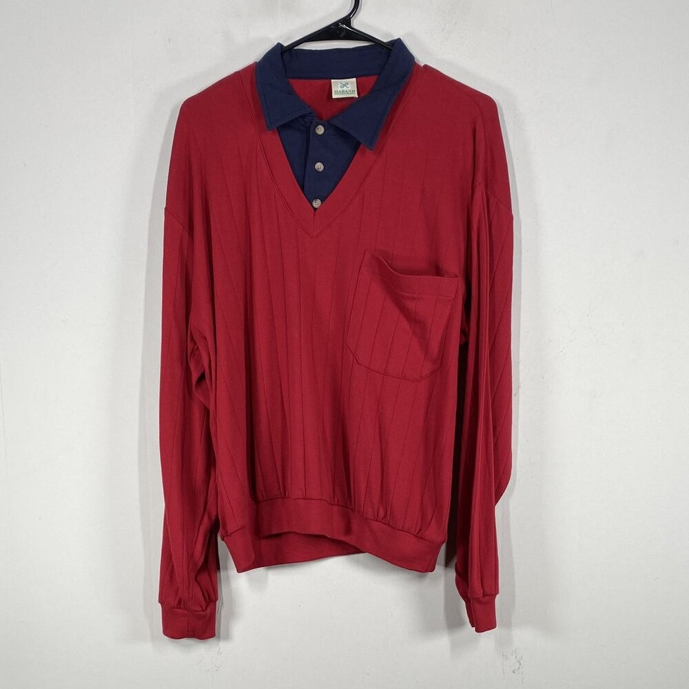 Haband Sweater Shirt Top Men's Large Red Long Sleeve Casual